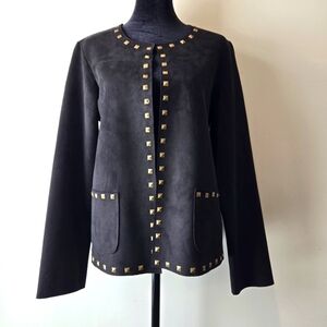 Carmen Marc Valvo Women's Black Studded Faux Leather Blazer Jacket Size …